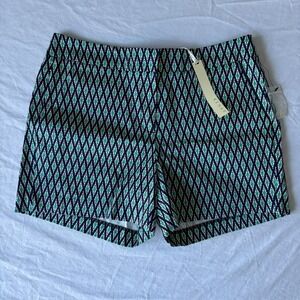 NWT Kenar Womens Navy Blue Green Geometric Ikat Print Summer Chino Shorts Size 6